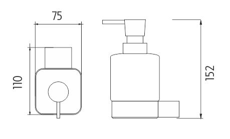 NIMCO KIBO dávkovač tekutého mydla 320 ml, nástenný, keramika, čierna/biela KI-14031K-T-90 Technický nákres