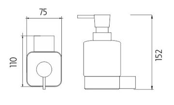 NIMCO KIBO dávkovač tekutého mydla 320 ml, nástenný, keramika, čierna/biela KI-14031K-T-90 Technický nákres