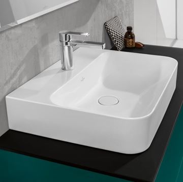 VILLEROY & BOCH FINION umývadlo na dosku 60 cm, s otvorom pre batériu, bez prepadu, CeramicPlus, alpská biela 41686LR1 Obrázek - fotka