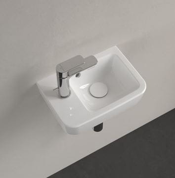 VILLEROY & BOCH O.NOVO COMPACT umývadlo 36 cm, s otvorom pre batériu vľavo a prepadom, alpská biela 43423601 Obrázek - fotka