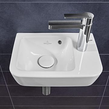 VILLEROY & BOCH O.NOVO COMPACT umývadlo 36 cm, s otvorom pre batériu vpravo a prepadom, alpská biela 43433601 Obrázek - fotka