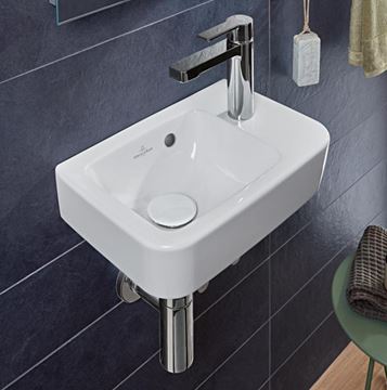 VILLEROY & BOCH O.NOVO COMPACT umývadlo 36 cm, s otvorom pre batériu vpravo a prepadom, alpská biela 43433601 Obrázek - fotka
