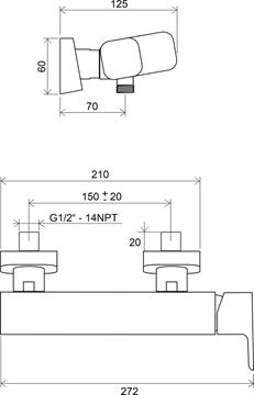 RAVAK 10° TD 032.00CR nástenná sprchová batéria, chróm X070066 Technický nákres