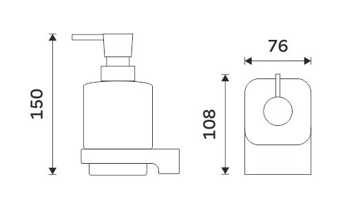 NIMCO MAYA dávkovač tekutého mydla 300 ml, nástenný, sklo, biela MAB 29031C-T-05 Technický nákres