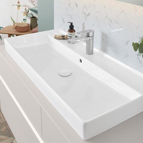 VILLEROY & BOCH COLLARO umývadlo 100 cm, s otvorom pre batériu a prepadom, brúsené, alpská biela 4A331G01 Obrázek - fotka