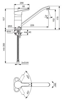 CONCEPT E50 drezová batéria, chróm B 1467 AA Technický nákres