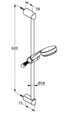 KLUDI LOGO 3S sprchová súprava 3-dielna, ručná sprcha pr. 96 mm, 3 prúdy, tyč, hadica, chróm 6836005-00 Technický nákres