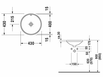 DURAVIT ARCHITEC umývadlo 40 cm, s prepadom 0468400000 Technický nákres