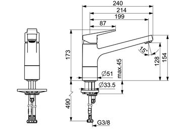HANSA TWIST drezová batéria, chróm 09142283 Technický nákres