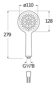 JIKA CUBITO-N sprchová súprava 4-dielna, ručná sprcha pr. 130 mm, 4 prúdy, tyč, hadica, mydelnička, chróm H3651X00044721 Technický nákres