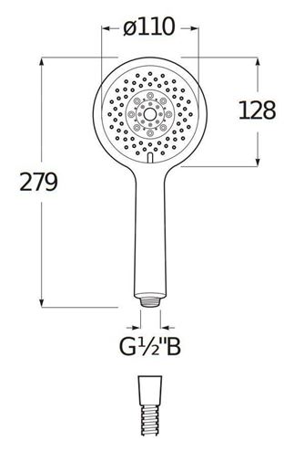 JIKA CUBITO-N sprchová súprava 4-dielna, ručná sprcha pr. 130 mm, 4 prúdy, tyč, hadica, mydelnička, chróm H3651X00044721 Technický nákres