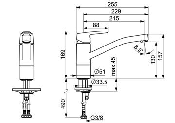 HANSA POLO drezová batéria, chróm 51482293 Technický nákres