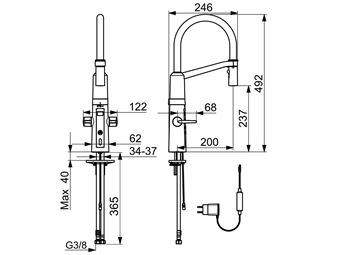 HANSA FIT SEMIPRO drezová senzorová batéria, s flexi ramienkom, napájanie zo siete, chróm 65252213 Technický nákres