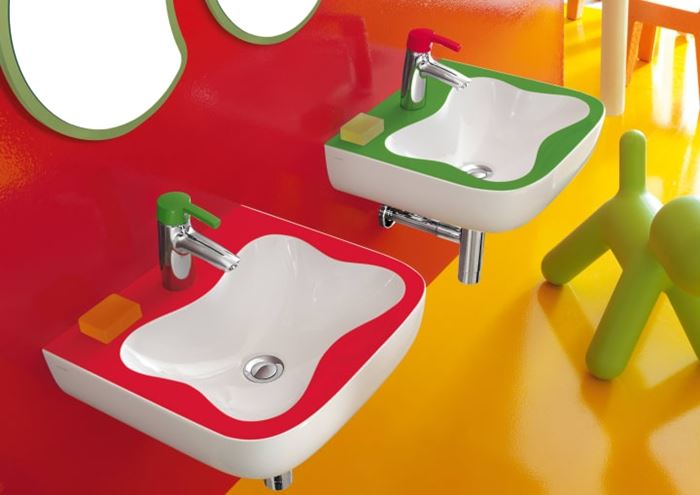 LAUFEN FLORAKIDS umývadlo 45 cm, s otvorom pre batériu a prepadom, biela/zelená H8150310721041 Obrázek - fotka