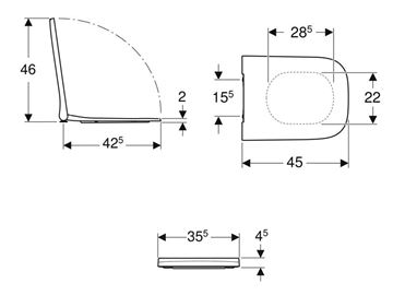 GEBERIT SMYLE SQUARE WC sedadlo, Slim, Soft-Closing 500.237.01.1 Technický nákres
