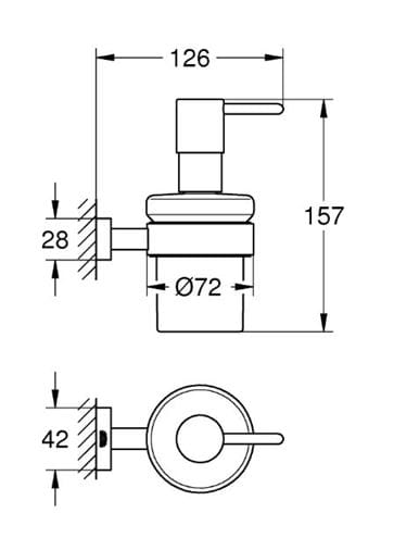 GROHE ESSENTIALS CUBE dávkovač tekutého mydla 160 ml, nástenný, sklo, chróm 40756001 Technický nákres