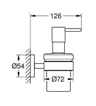 GROHE ESSENTIALS dávkovač tekutého mydla 160 ml, nástenný, sklo, chróm 40448001 Technický nákres