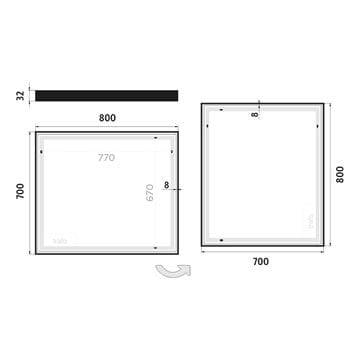 NIMCO ZP 13000 zrkadlo 80x70 cm, reverzibilné, s osvetlením ZPC 13003-90 Technický nákres