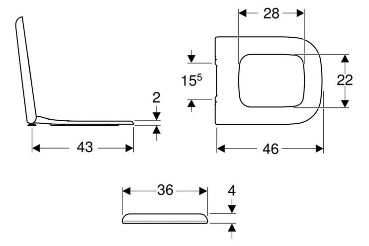 GEBERIT MYDAY WC sedadlo, Soft-Closing 575410000 Technický nákres