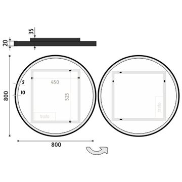NIMCO ZP 28000 zrkadlo 80 cm, reverzibilné, s osvetlením ZPC 28002R-90 Technický nákres
