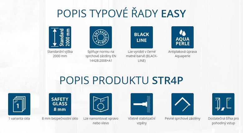 RONAL EASY STR4P stena walk-in 120x200 cm, aluchróm/číre sklo STR4P 120 50 07 Obrázek - fotka