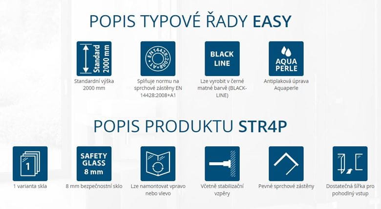 RONAL EASY STR4P stena walk-in 90x200 cm, aluchróm/číre sklo STR4P 090 50 07 Obrázek - fotka