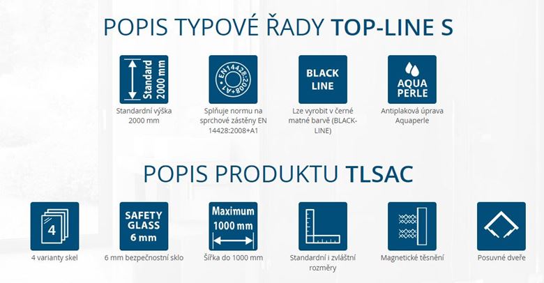 RONAL TOP-LINE S TLSAC sprchový kút 90x90 cm, rohový vstup, posuvné dvere, aluchróm/číre sklo TLSAC 090 50 07 Obrázek - fotka