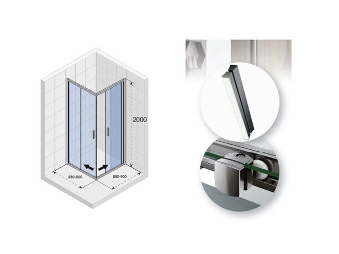 RIHO HAMAR 2.0 sprchový kút 90x90 cm, rohový vstup, posuvné dvere, chróm / sklo číre G007005120 Technický nákres