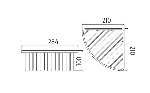NIMCO AXIS rohová drôtená polica, nástenná, chróm AX 507-26 Technický nákres