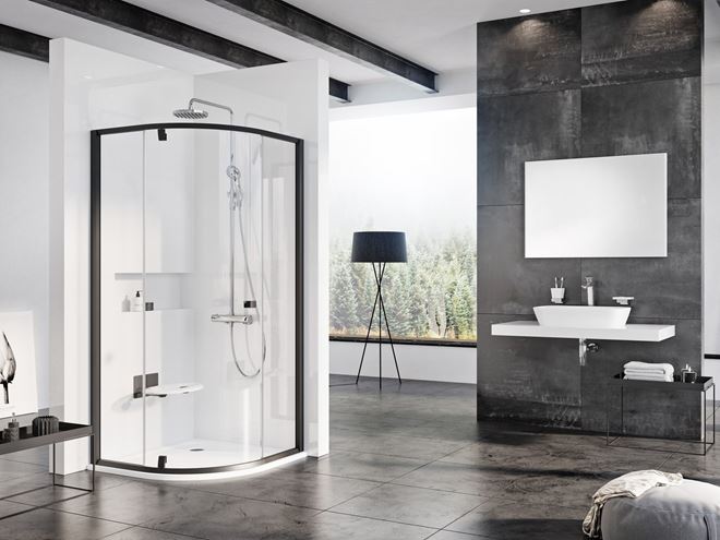 RAVAK PIVOT PSKK3 90 sprchovací kút 90x90 cm, R500, pivotové dvere, black/sklo transparent 37677300Z1 Obrázek - fotka