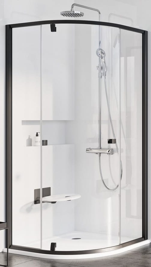 RAVAK PIVOT PSKK3 80 sprchovací kút 80x80 cm, R500, pivotové dvere, čierna / sklo transparent