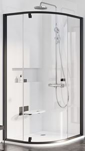 RAVAK PIVOT PSKK3 100 sprchovací kút 100x100 cm, R500, pivotové dvere, čierna / sklo transparent