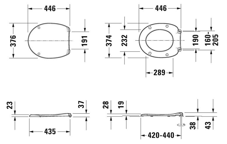DURAVIT DURAPLUS WC sedadlo 0064200000 Technický nákres