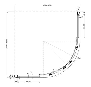 RAVAK BLIX BLCP4 90 sprchovací kút 90x90 cm, R500, posuvné dvere, biela/sklo transparent 3B270100Z1 Technický nákres