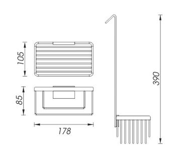 NIMCO KIBO drôtená polica 178 mm, na sprchovací kút, chróm KI 14015H-26 Technický nákres
