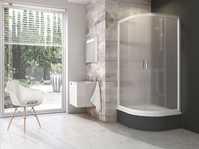RAVAK BLIX BLCP4 SABINA 80 sprchovací kút 80x80 cm, R500, znížený, posuvné dvere, biela/sklo grape 3B240140ZG Obrázek - fotka