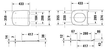 DURAVIT DURASTYLE WC sedadlo, Soft-Close, lesklá biela 0063790000 Technický nákres