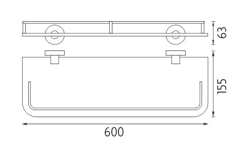 NIMCO UNIX polica 600 mm, nástenná, sklo, chróm UN 13091AX-60-26 Technický nákres