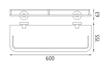 NIMCO UNIX polica 600 mm, nástenná, sklo, chróm UN 13091AX-60-26 Technický nákres