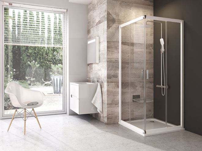 RAVAK BLIX BLRV2 80 sprchový kút 80x80 cm rohový vstup, posuvné dvere, biela/sklo transparent 1LV40100Z1 Obrázek - fotka