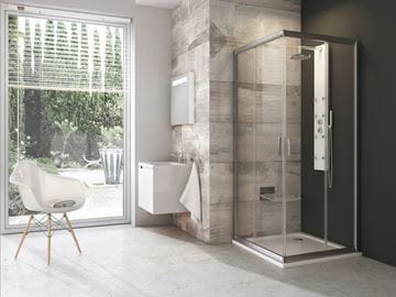 RAVAK BLIX BLRV2-90 sprchový kút 90x90 cm, rohový vstup, posuvné dvere, satin/sklo transparent 1LV70U00Z1 Obrázek - fotka
