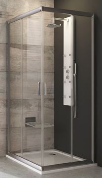 RAVAK BLIX BLRV2-90 sprchový kút 90x90 cm, rohový vstup, posuvné dvere, satin/sklo transparent