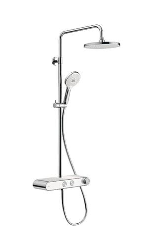 DURAVIT sprchový set s termostatickou batériou, horná sprcha, ručná sprcha s 3 prúdmi, teleskopická tyč, hadica, MinusFlow, chróm/biela TH4382008005 Obrázek - Hlavní obrázek