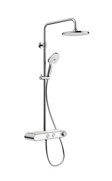 DURAVIT sprchový set s termostatickou batériou, horná sprcha, ručná sprcha s 3 prúdmi, teleskopická tyč, hadica, MinusFlow, chróm/lesklá biela