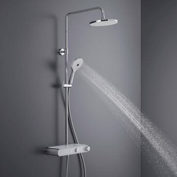 DURAVIT sprchový set s termostatickou batériou, horná sprcha, ručná sprcha s 3 prúdmi, teleskopická tyč, hadica, MinusFlow, chróm/biela TH4382008005 Obrázek - fotka