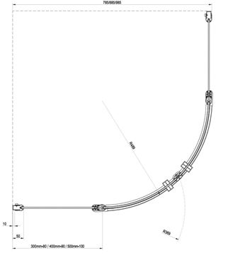 RAVAK CHROME CSKK4 90 sprchovací kút 90x90 cm, R500, krídlové dvere, lesk / sklo transparent 3Q170C00Z1 Technický nákres