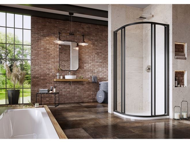 RAVAK SUPERNOVA SKCP4 80 sprchovací kút 80x80 cm, R500, posuvné dvere, čierna / sklo transparent 3114O302Z1 Obrázek - fotka