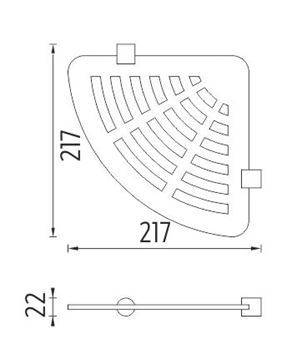 NIMCO BORMO IXI rohová polica, nástenná, plexisklo, chróm BR X211-26 Technický nákres