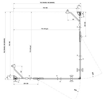RAVAK SMARTLINE SMSRV4 80 sprchový kút 80x80 cm, rohový vstup, krídlové dvere, chróm/sklo transparent 1SV44A00Z1 Technický nákres