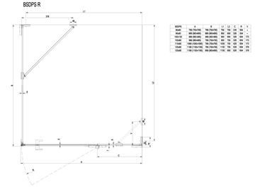 RAVAK BRILLIANT BSDPS 90R sprchový kút 90x90 cm, vstup spredu, krídlové dvere, pravý, chróm / sklo transparent 0UP77A00Z1 Technický nákres
